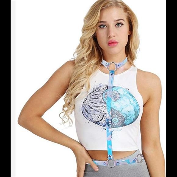 Women\'s Punk Waist Belt Body Chain Faux Leather Harness Adjustable